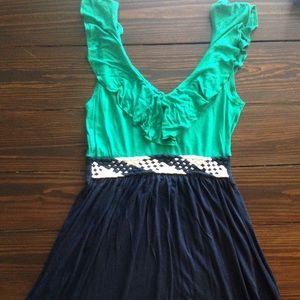 Green & Blue Dress With Woven Detail